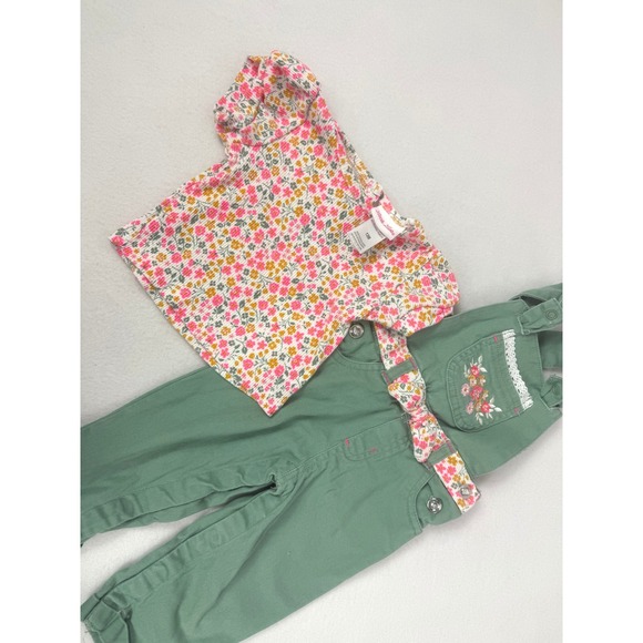 Little Lass Baby Girls Overalls and Top Floral Print Green Outfit Size 12 Months - Picture 5 of 5
